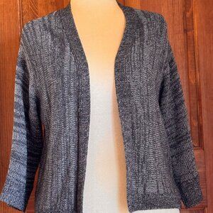 Jones New York Grey/White Open 3/4 Sleeve Cardigan Cotton/Polyester, Sz L